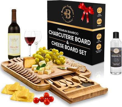 Set regalo tabla embutidos y queso bambú con aceite