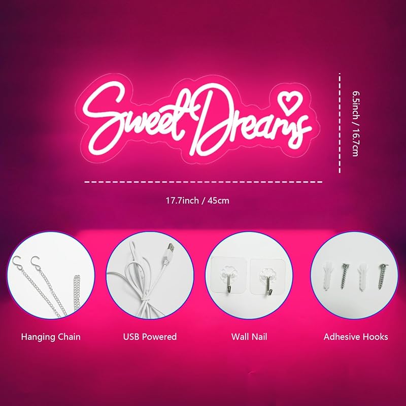 Letrero neón Sweet Dreams con luces LED USB para dormitorio