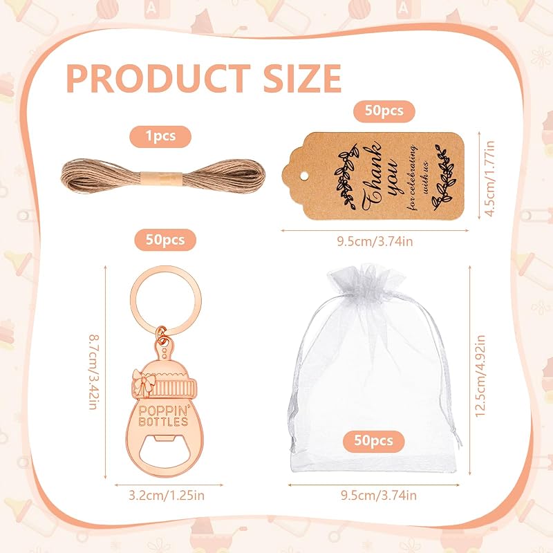 50 Abridores Botellas Oro Rosa con Bolsas Organza y Tarjetas