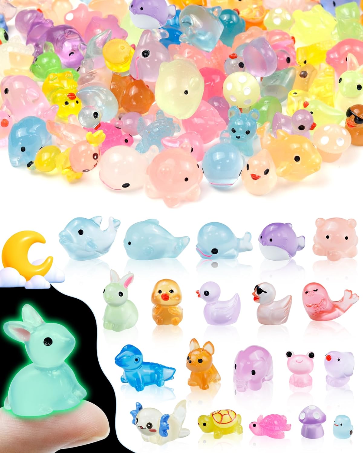 100 Mini Figuras Resina Luminosas para Muñecas