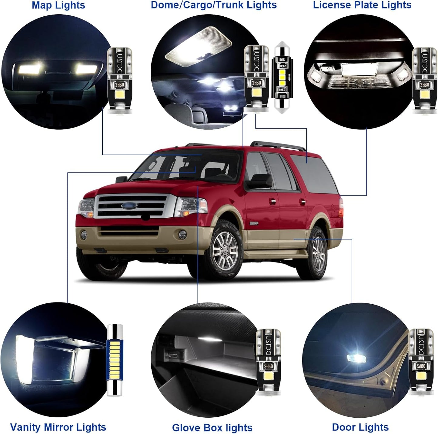 Luces LED interiores Ford Expedition 07-17 18 bombillas