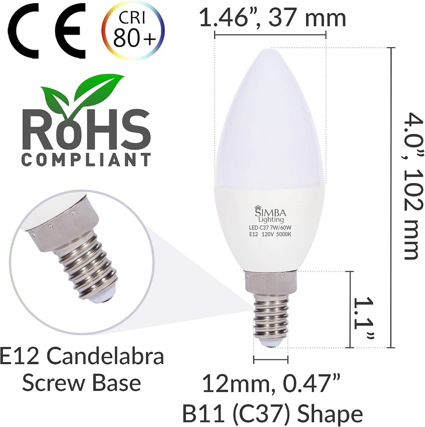 Bombilla LED B11 E12 forma vela 7W decorativo 110-120V