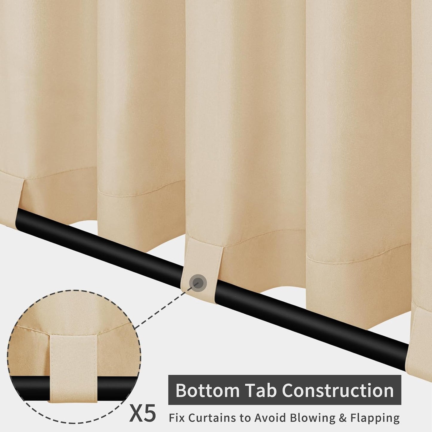 Cortinas patio pestaña desmontable 110x120pulg color be