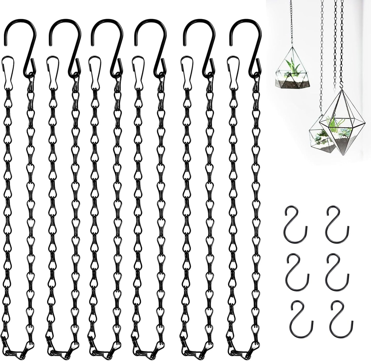 6 Cadenas Colgantes Metal Negro 24pulg con Clips