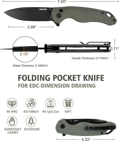 Cuchillo plegable EDC hoja 8Cr14MoV 2.99pulg mango G10