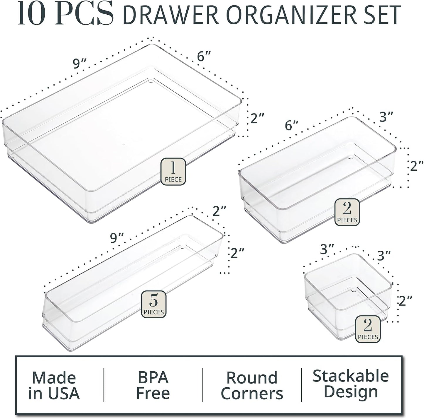 Set 10 organizadores cajones transparentes apilables