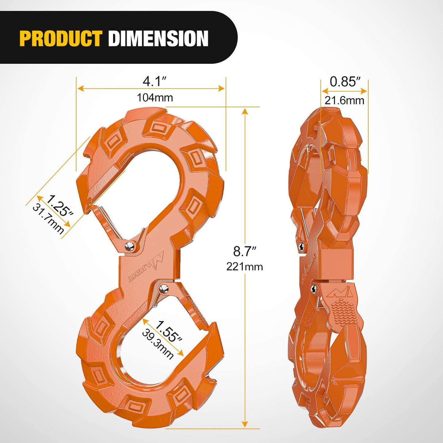 Gancho grillete acero forjado 11000lb Jeep SUV naranja