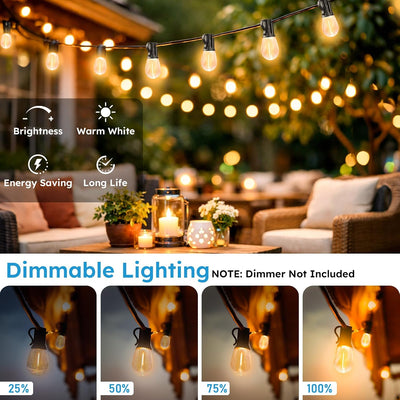 Guirnalda LED 50ft impermeable patio luces Edison 2700K