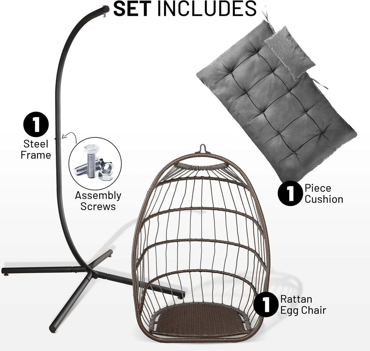Silla colgante mimbre para interiores y exteriores 350lb