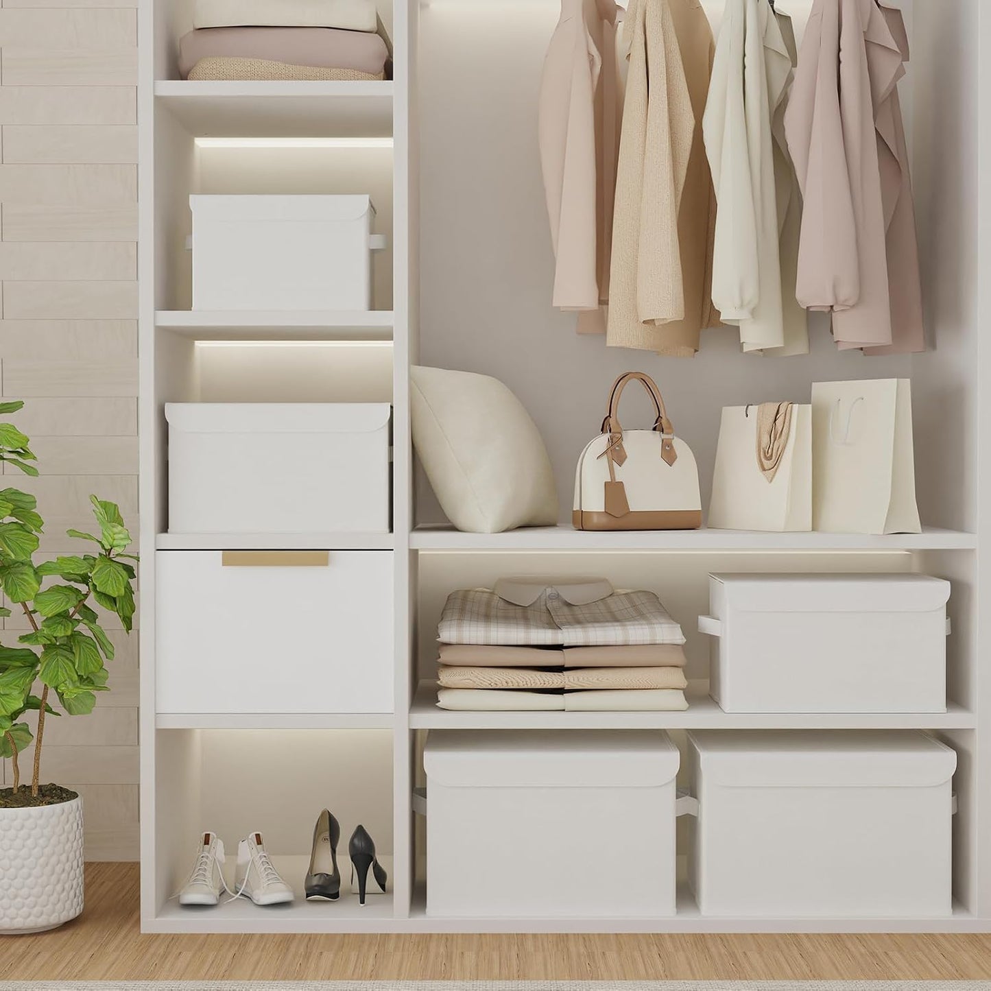 Cesta tela con tapa plegable apilable 2 pzas blanco
