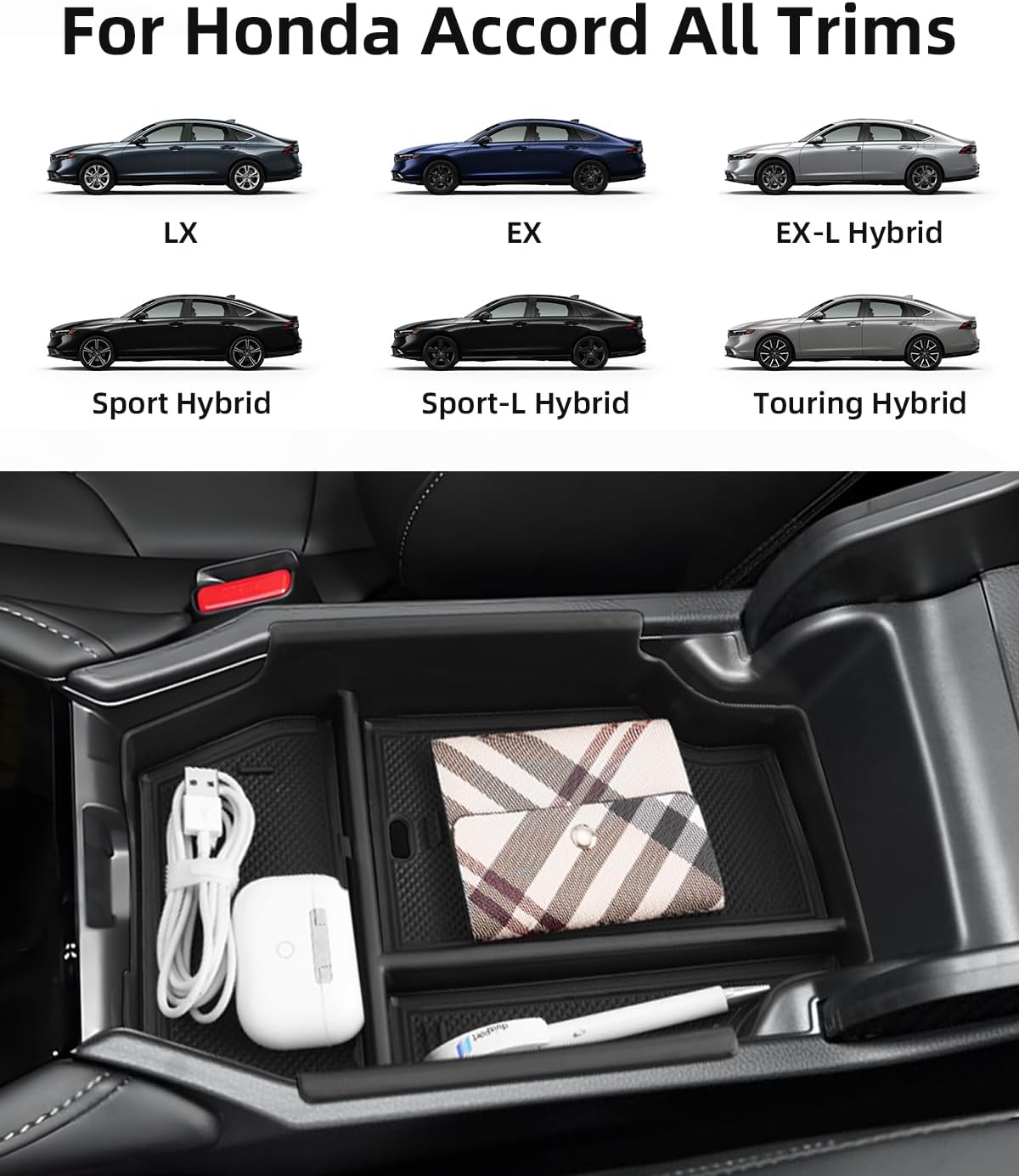 Organiz. reposabrazos Honda Accord 23-26 goma negro
