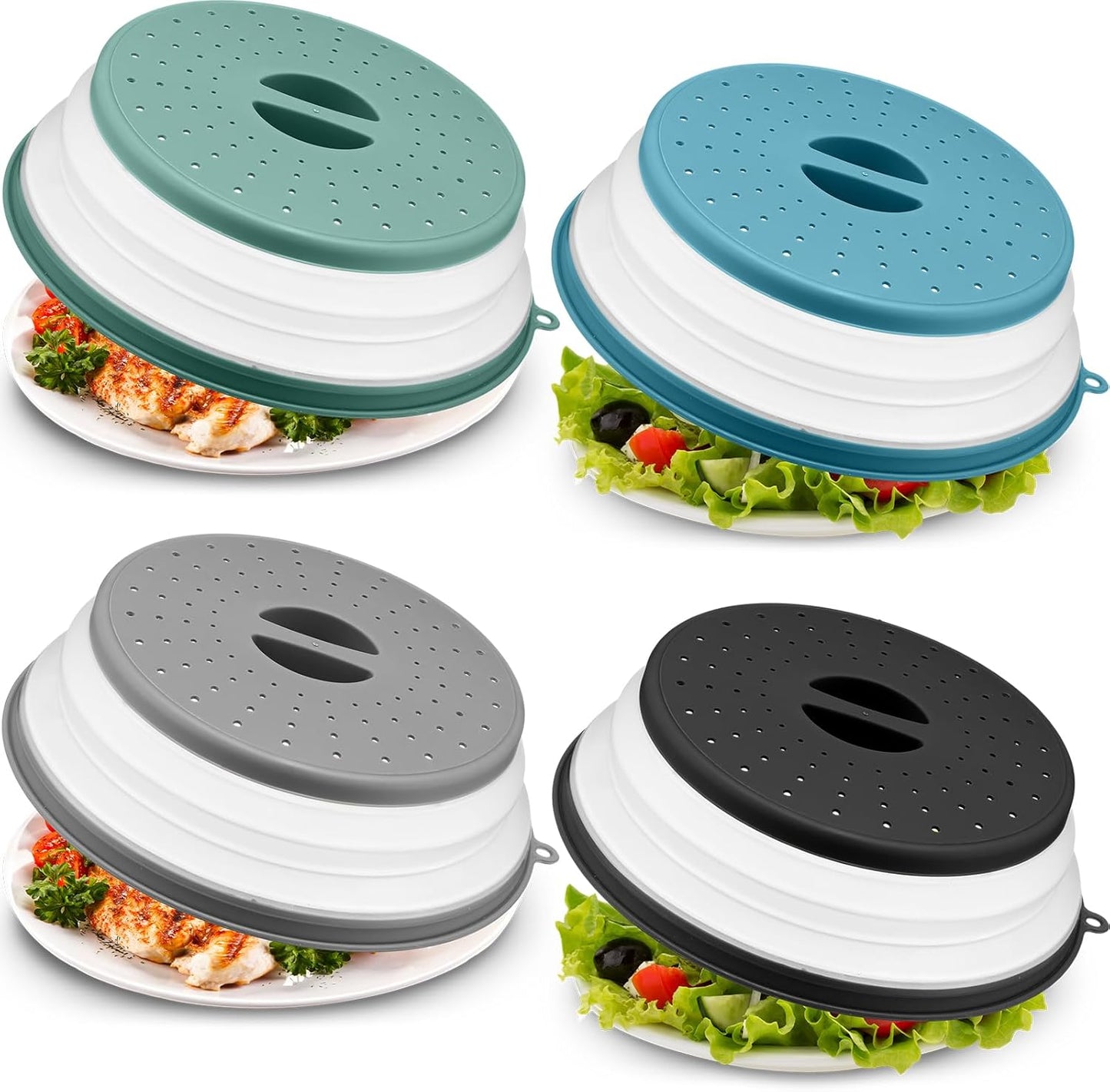 4 Cubiertas Silicona Microondas Set Cocina Gris Negro