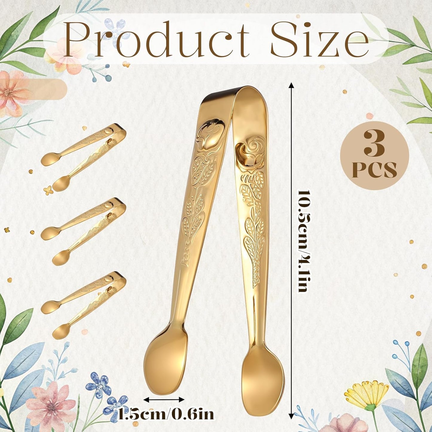 3 Pinzas Acero Inox 4.1pulg para Azúcar Hielo Té Café Dorado