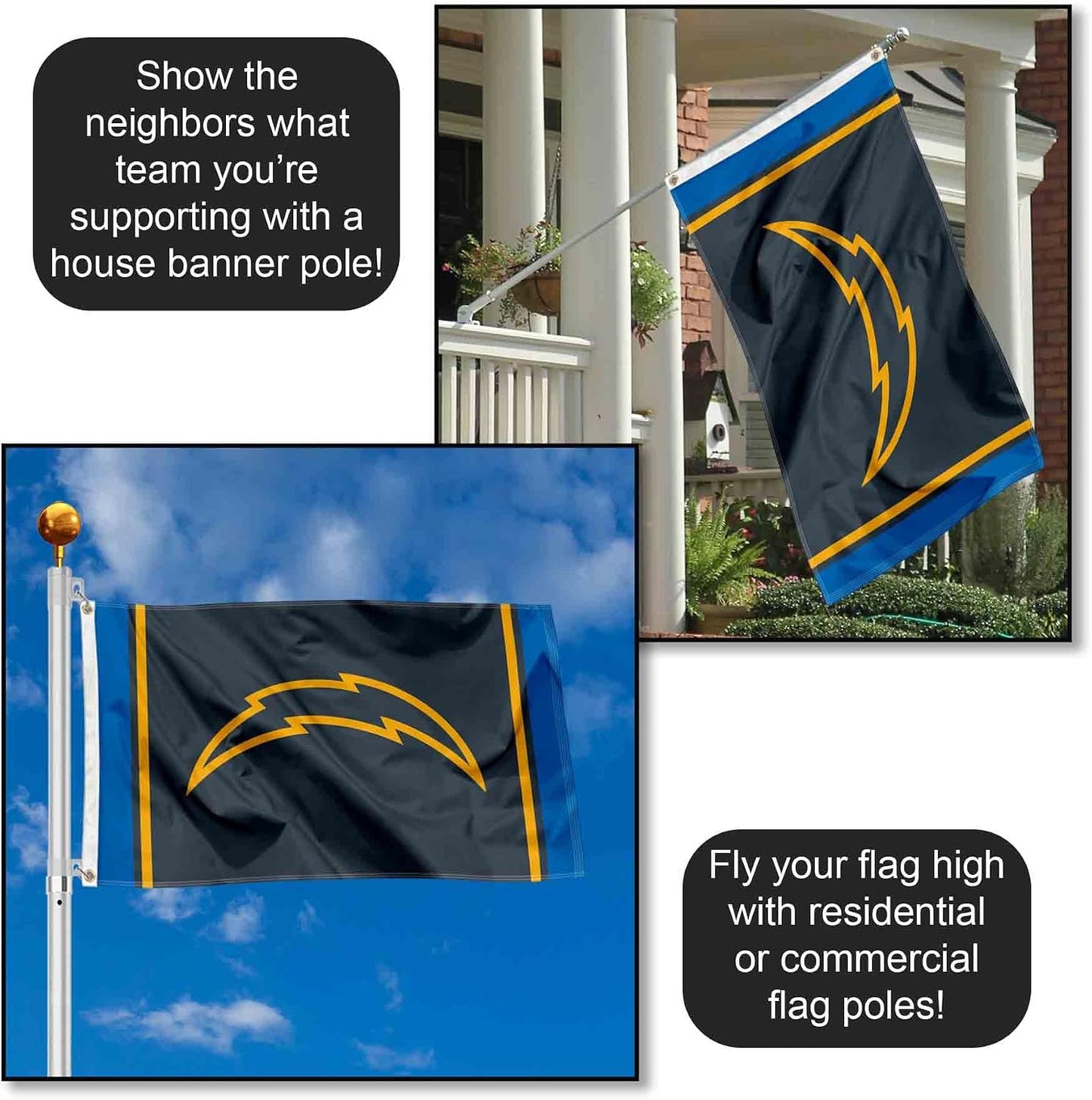 Bandera opaca LA Chargers 3x5ft interiores exteriores