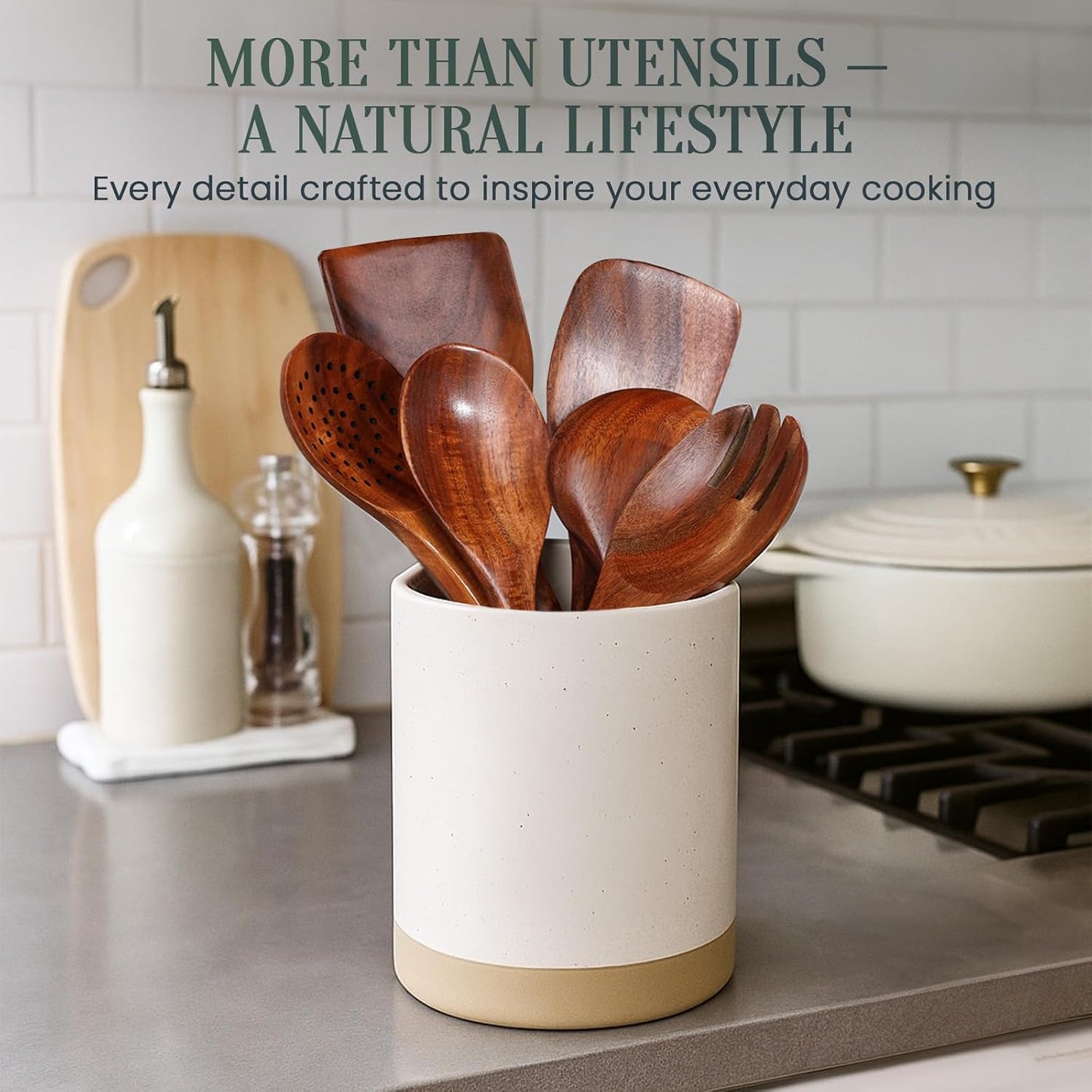 Set 6 Pzas Utensilios Teca Natural Antiadherente Cocina