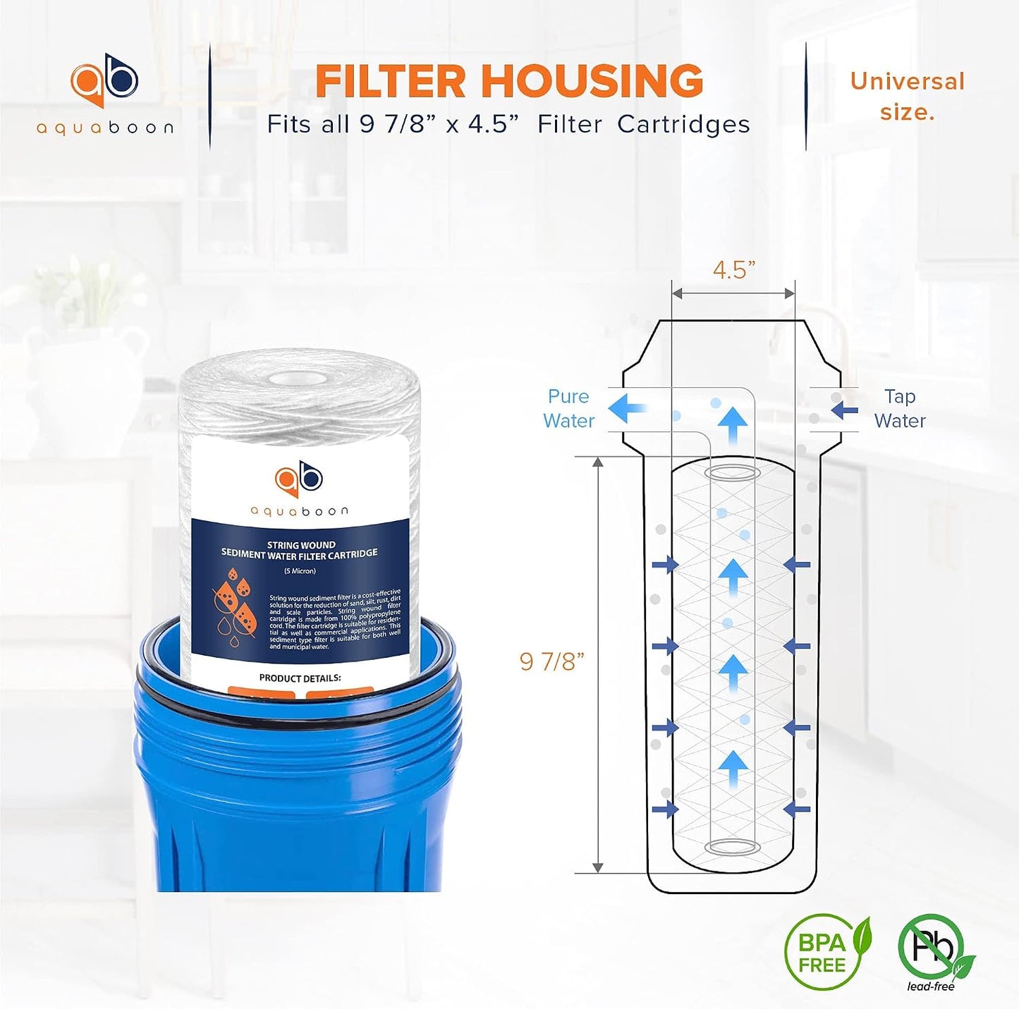 Filtro agua 5 micras 10x4.5pulg para sistema casa comp 84637