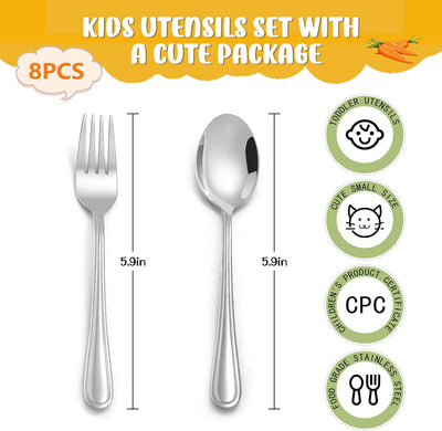 Set 8 Pzas Cubiertos Niños Acero Inox 4 Cucharas 4 Tenedores