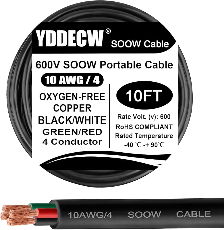 Cable eléctrico SOOW 600V 10 ft 10 AWG 4 conductores