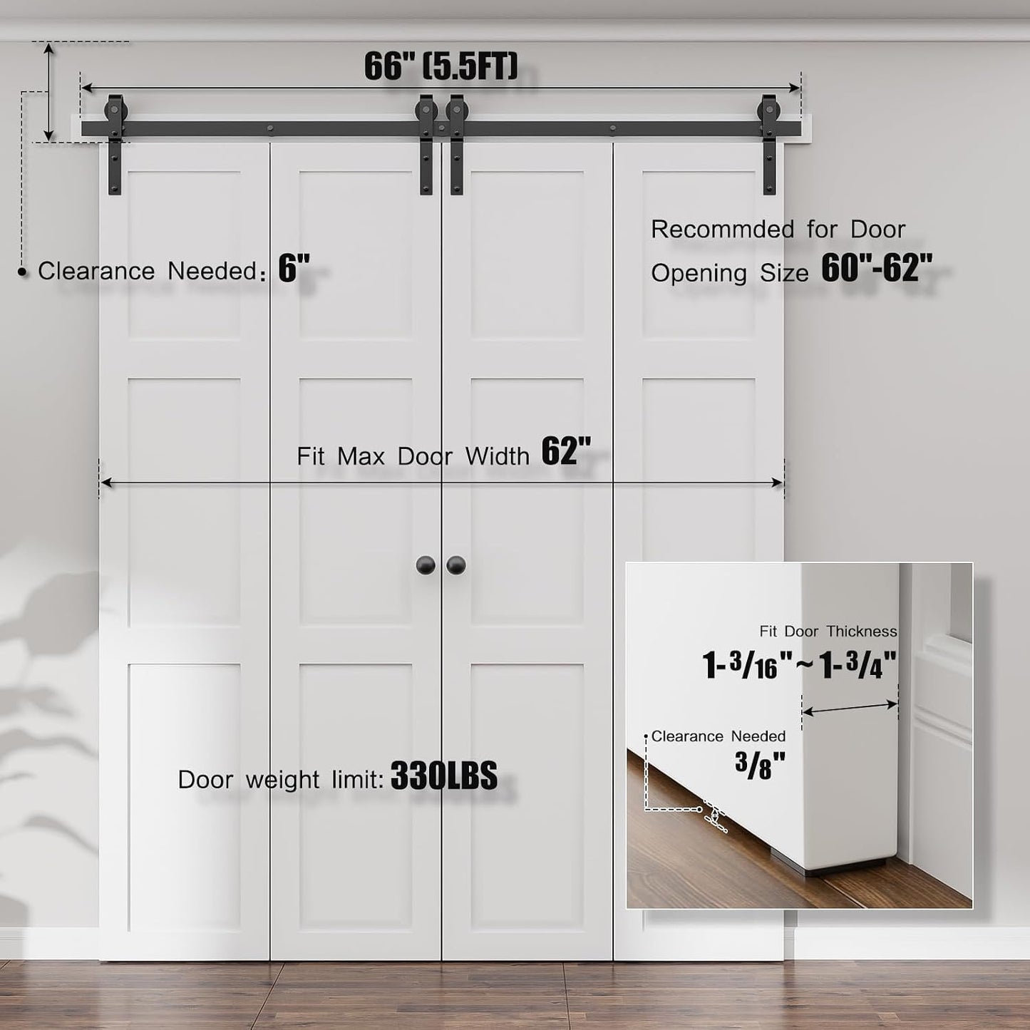 Kit herrajes puertas correderas granero 66pulg