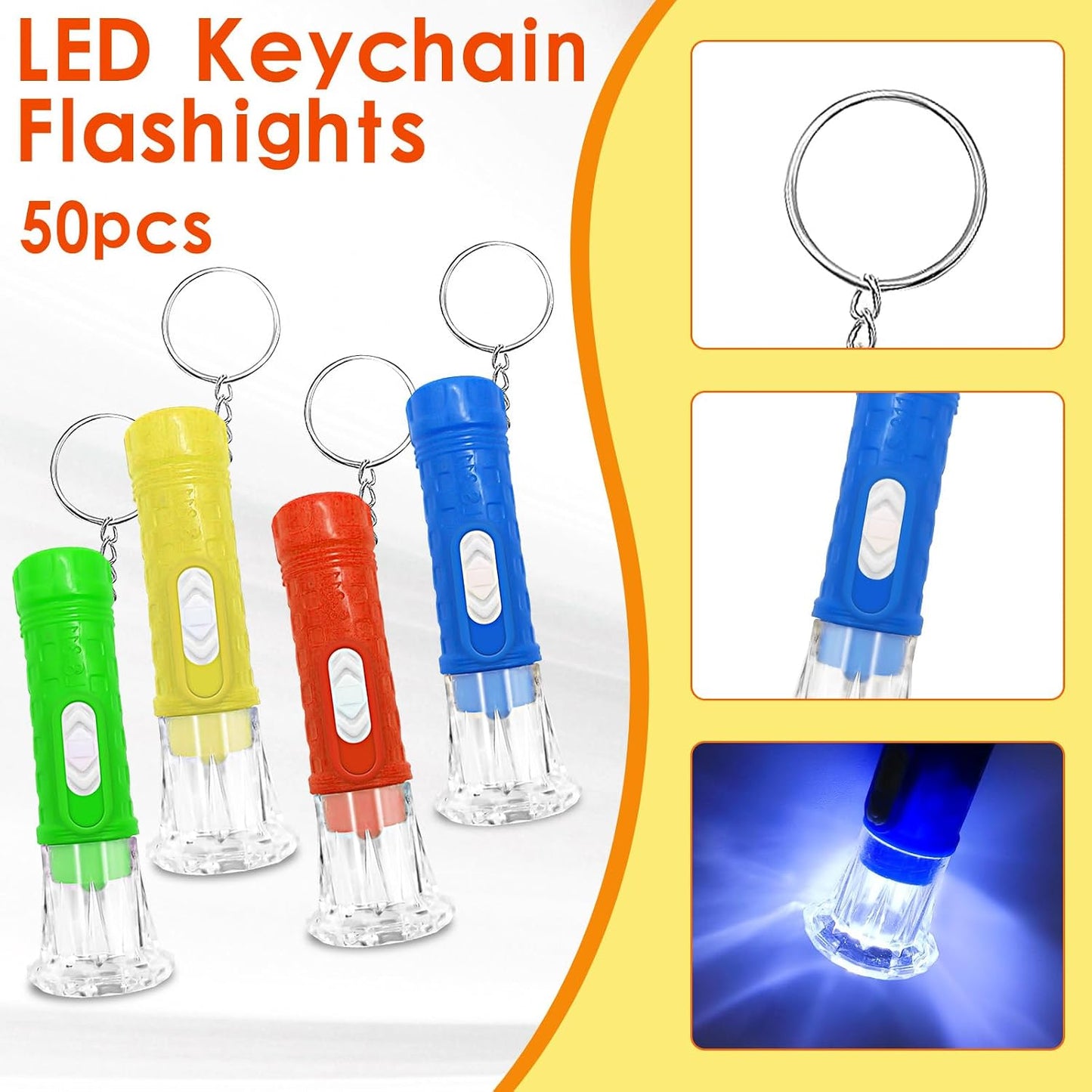 50 Linternas Led Mini Plástico 2.55pulg para Emergencias Camping