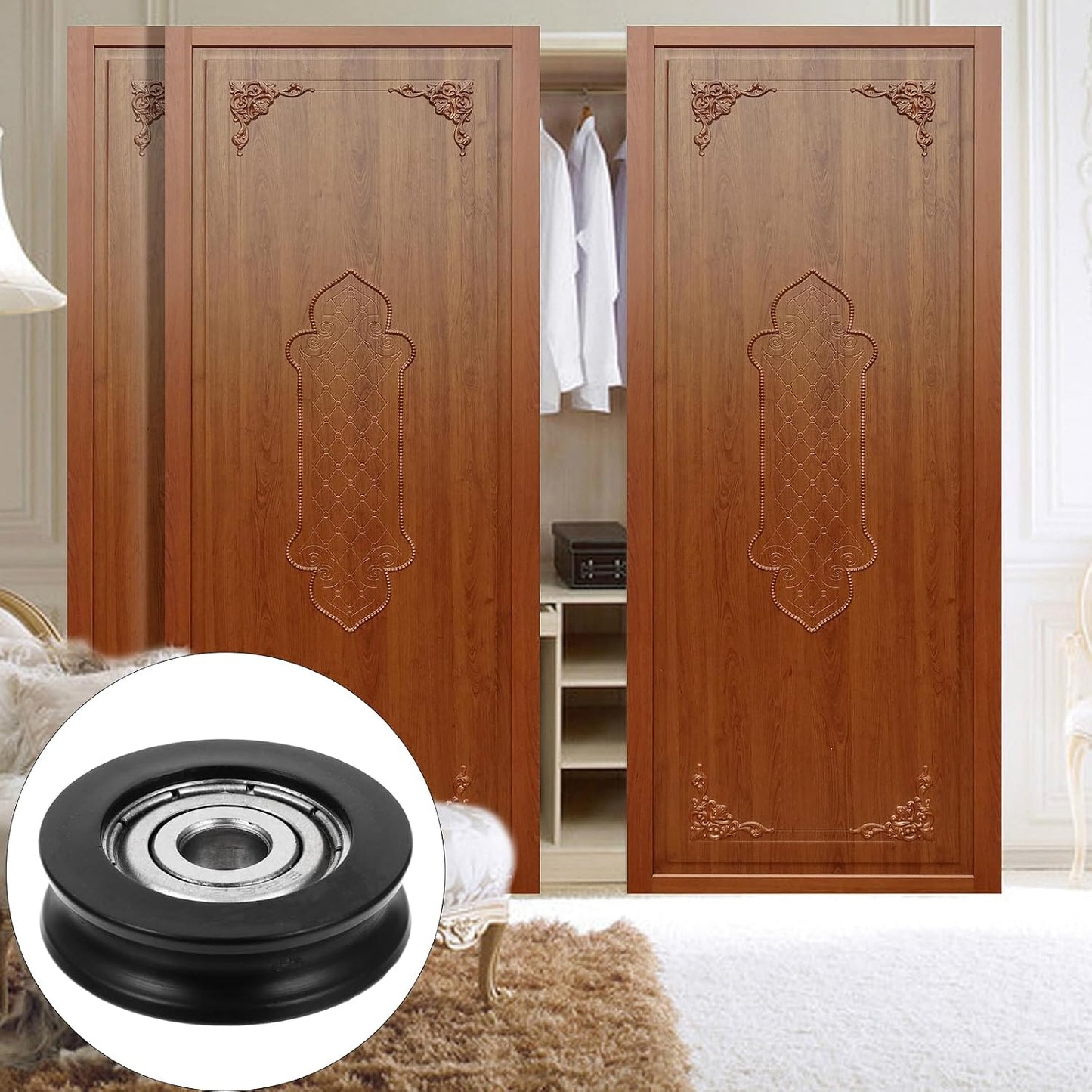 Rueda polea puerta corredera ranura U nailon 1.18pulg