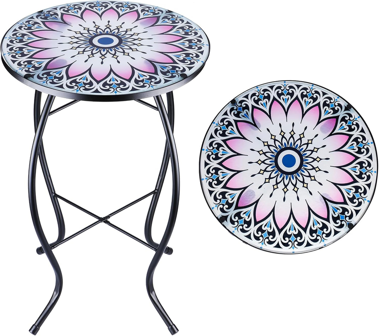 Mesa auxiliar redonda cristal para patio y balcón