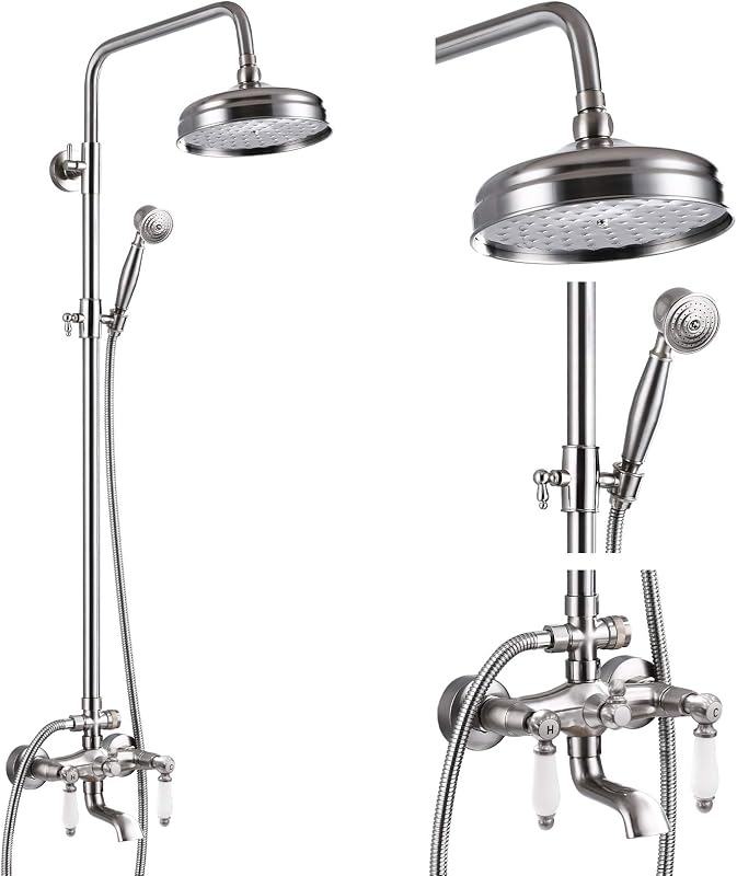 Grifo ducha cepillado 8" rociador mano doble palanca