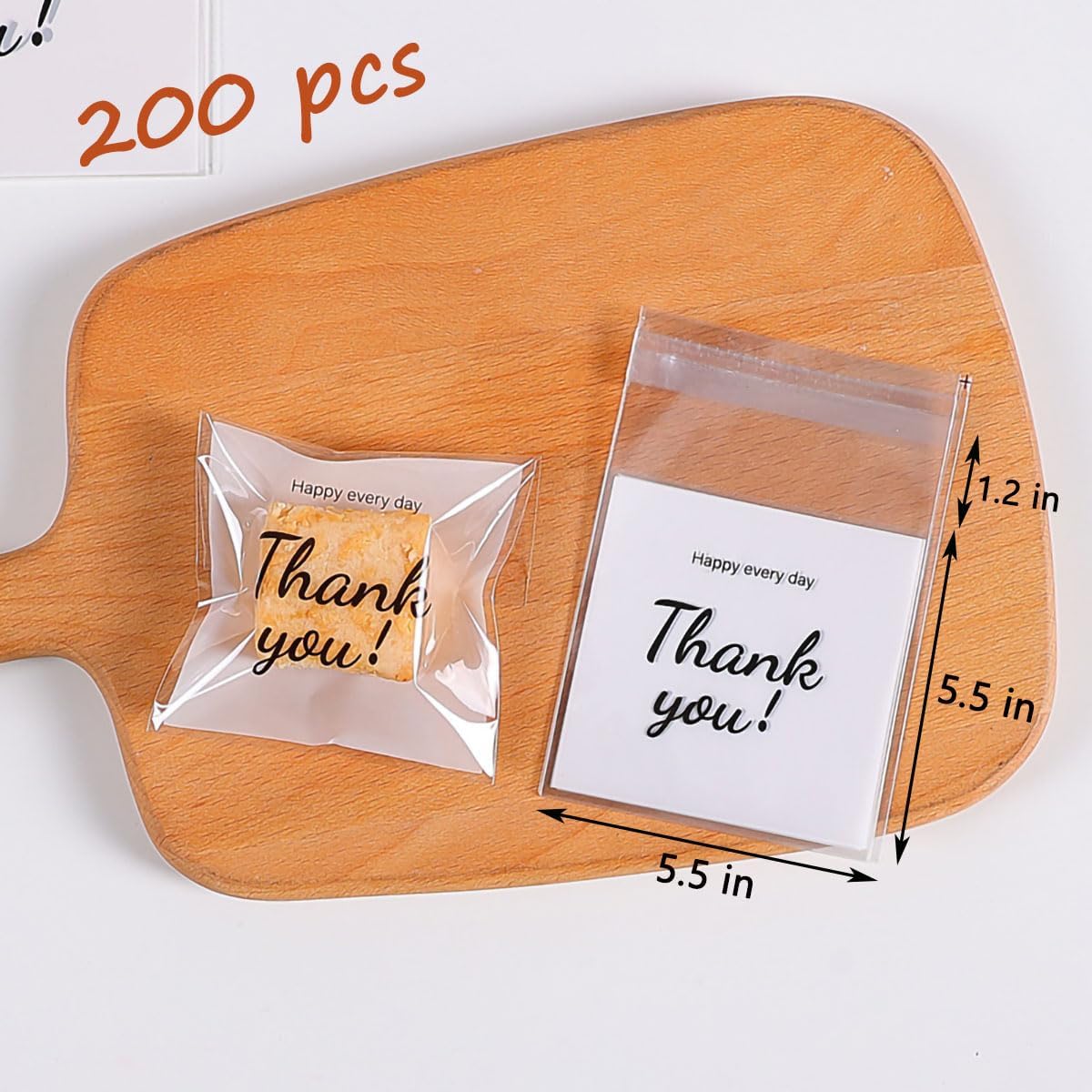 100 Bolsas Autoadhesivas 5.9x5.9pulg con Texto Thank You