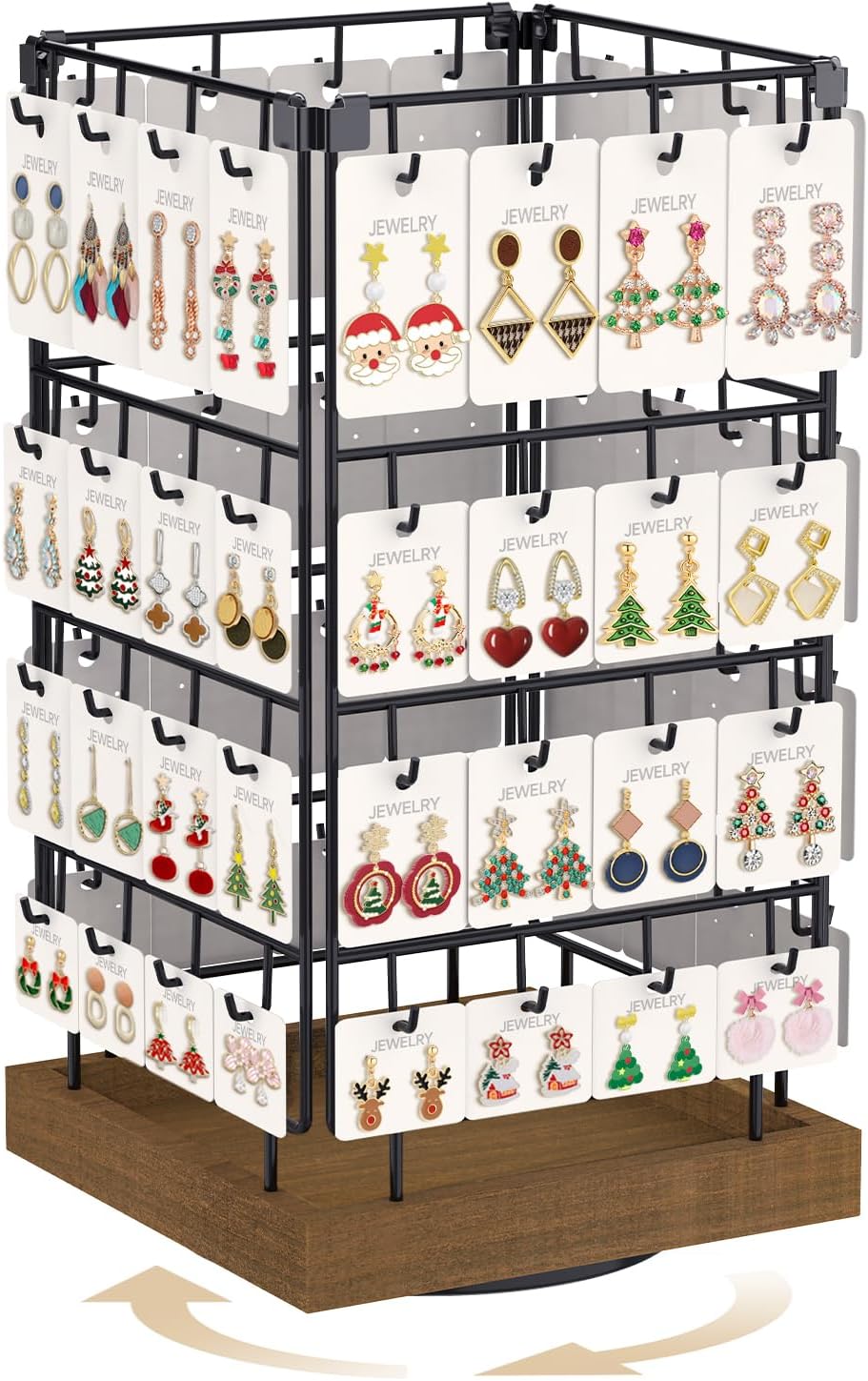 Torre soporte joyas 64 ganchos giratorios madera
