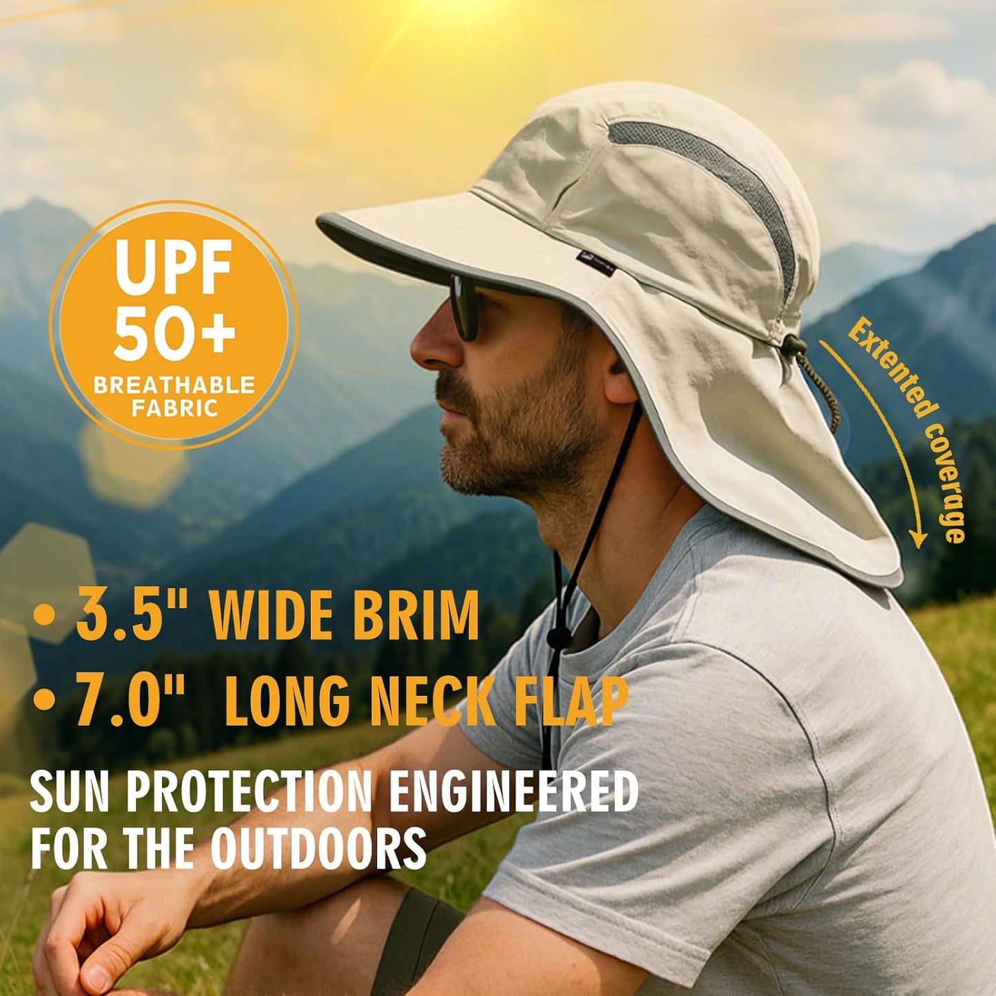 Sombrero ala ancha UPF 50 para hombre mujer con solapa