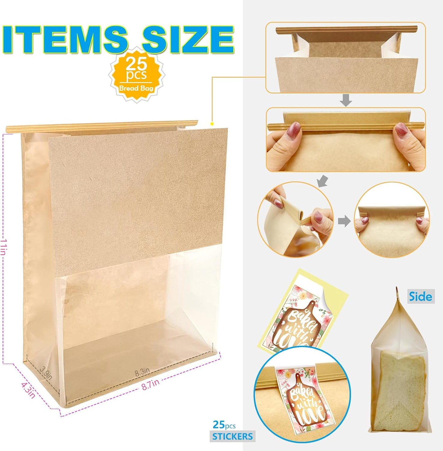 Bolsas pan grandes con etiquetas adhesivas