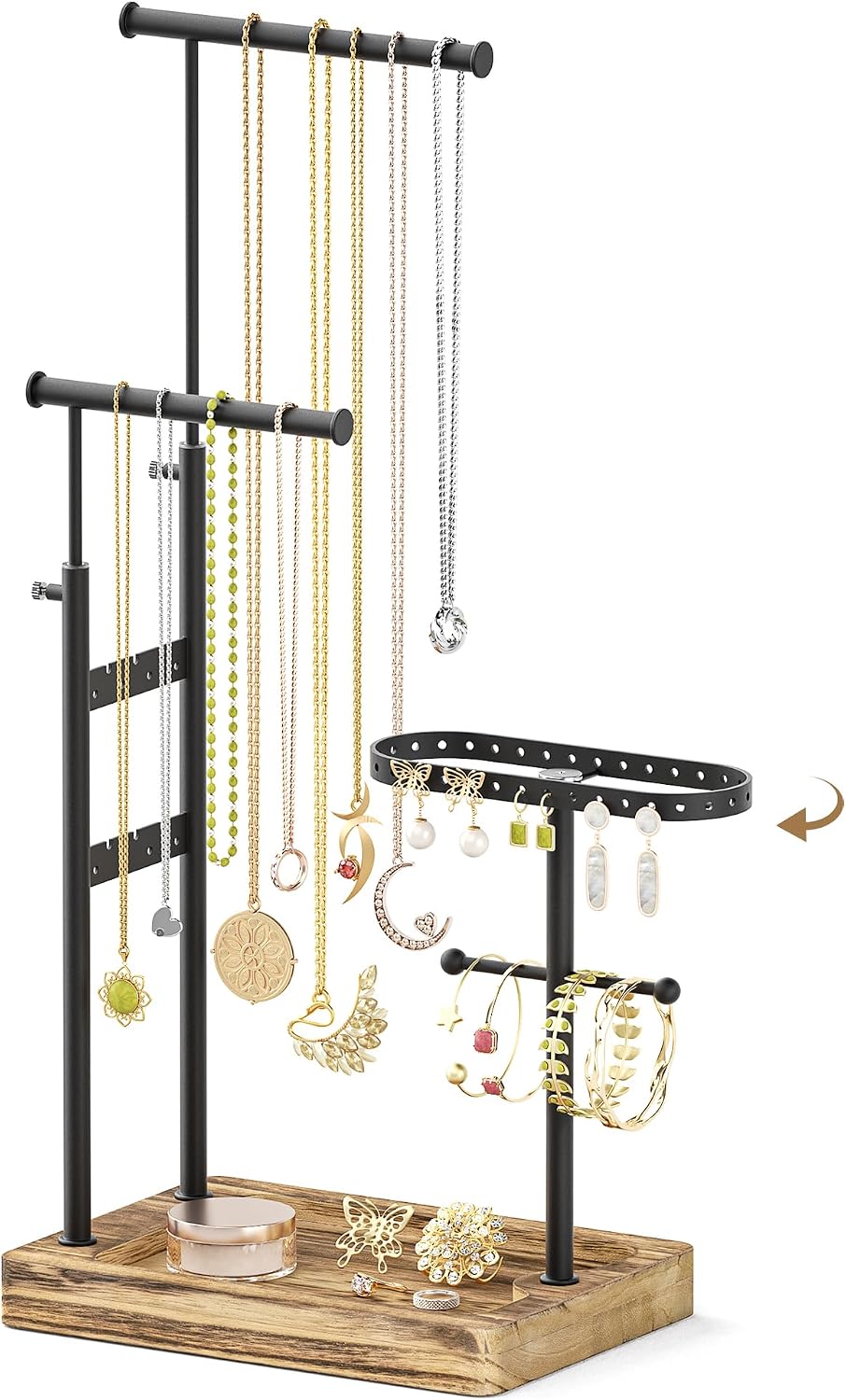 Soporte giratorio ajustable para collares y aretes negro