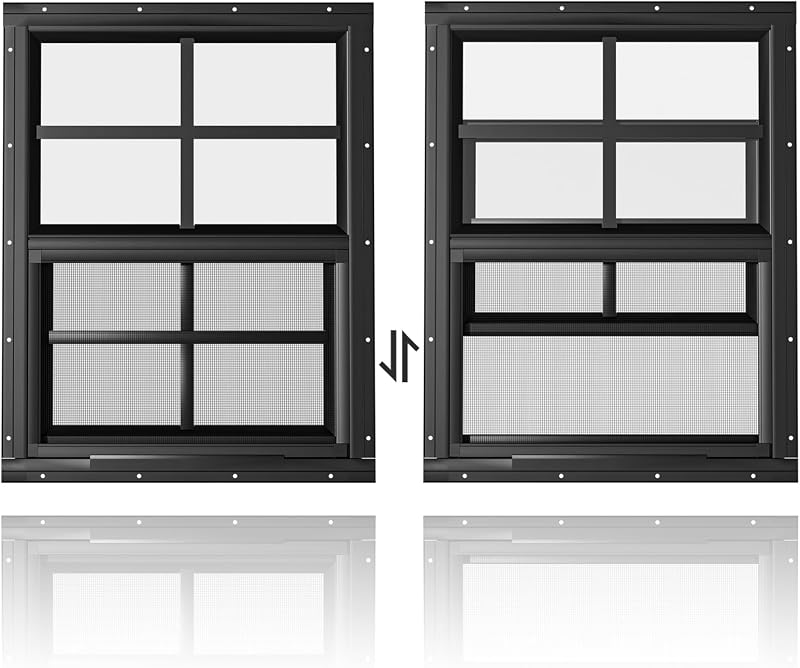 2 Ventanas Cobertizo 24x27pulg Montaje Empotrado Negras