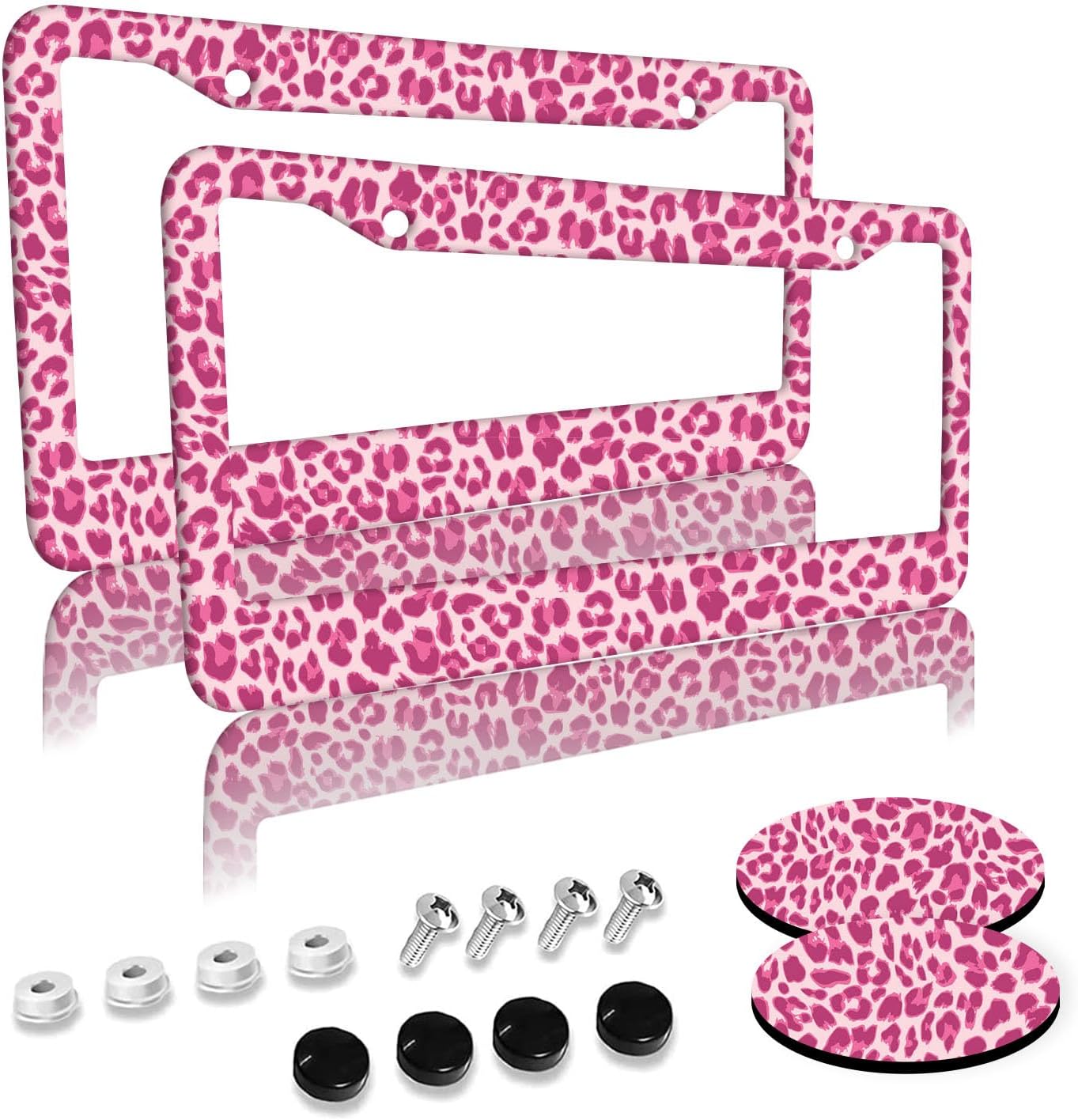 Marco matrícula aluminio leopardo rosa 2 Pzas