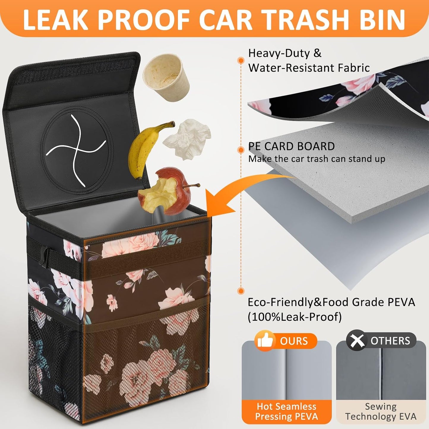 Papelera coche 3gal con tapa bolsa impermeable negra