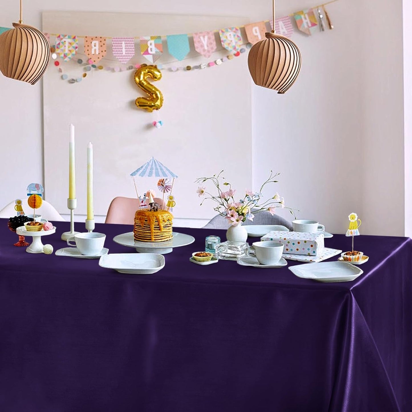 Mantel satén morado 54x54pulg cuadrado brillante para comedor
