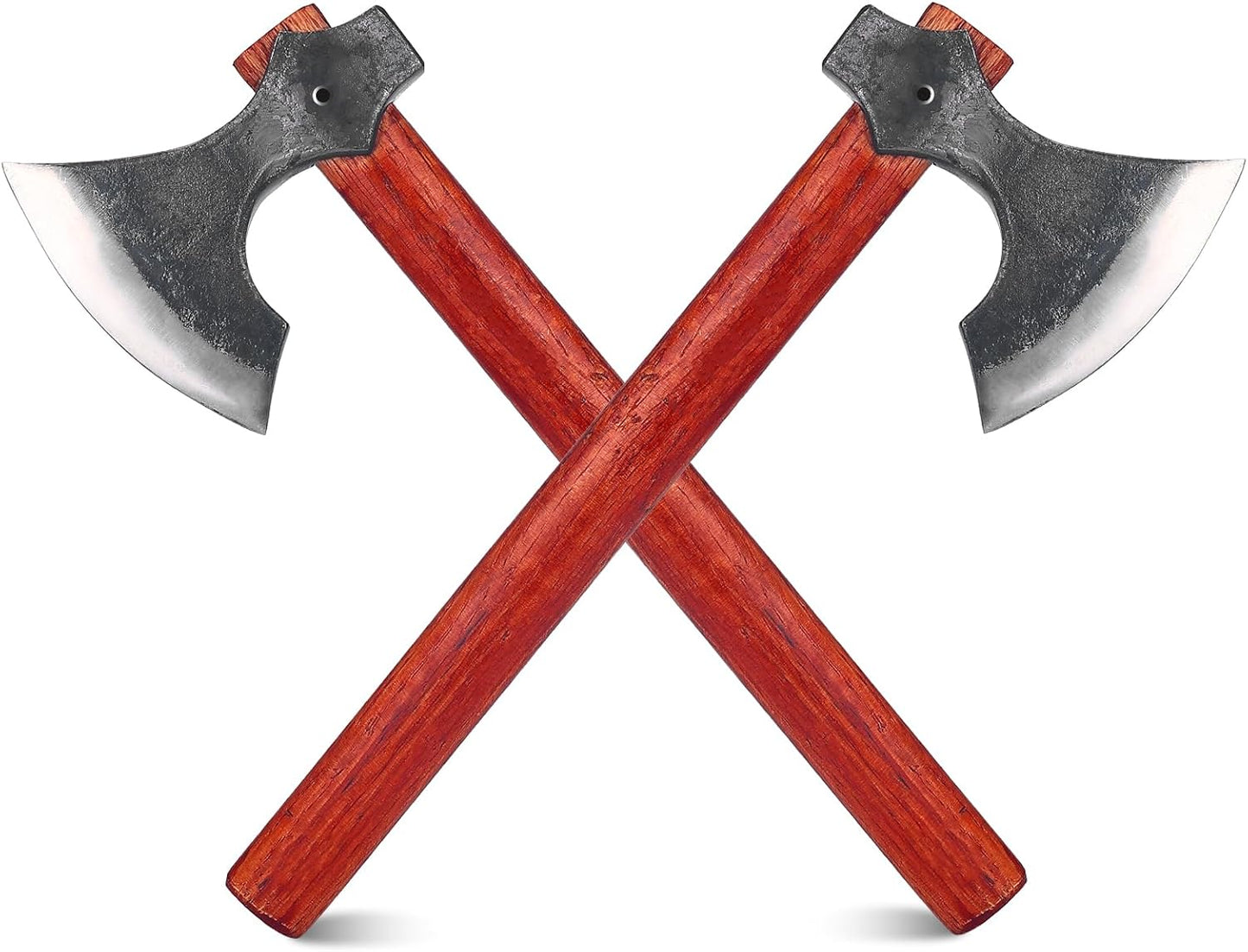 2 Hachas Vikingo 16.2pulg Acero 1065 Mango Haya Antiderrap Rojo