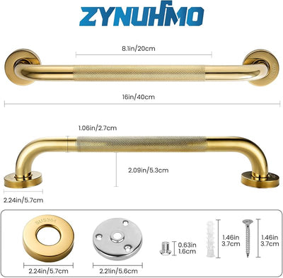 Barra apoyo baño acero inox antiderrap 16" 2 Pzas dorado