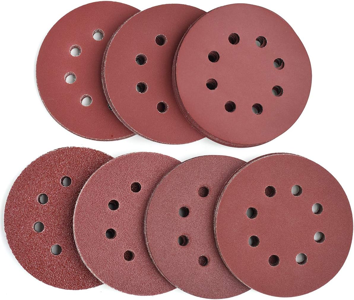 Discos lijado 5pulg 8 agujeros 40-400 granos paquete 105