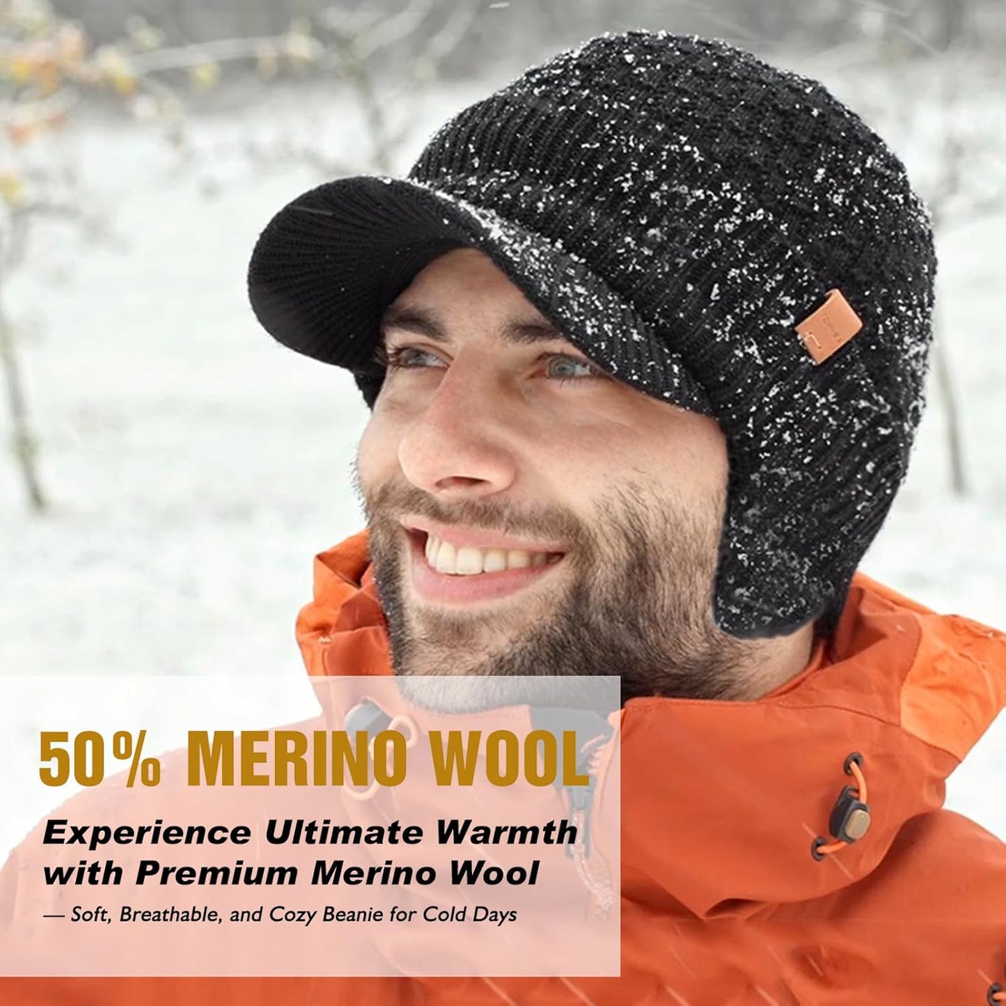 Bebé Gorro Merino Lana con Flecos Impermeable
