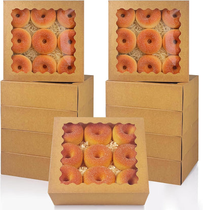 Caja tartas marrón 10x10x2.5" con ventana 12 pzas