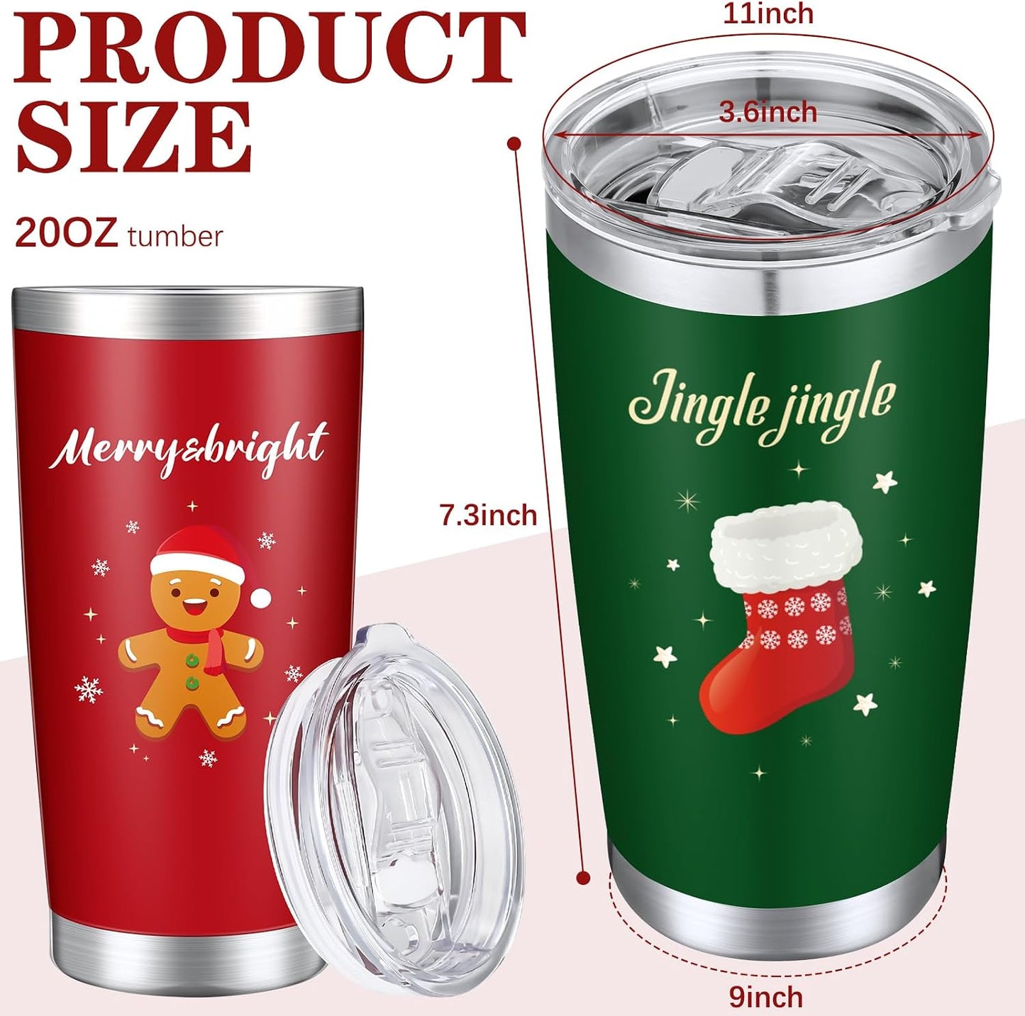 6 Tazas Viaje Navidad 20oz Acero Inox Aislamiento Doble