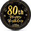 50 Platos Cumpleaños 7pulg Negro Dorado 80 Años