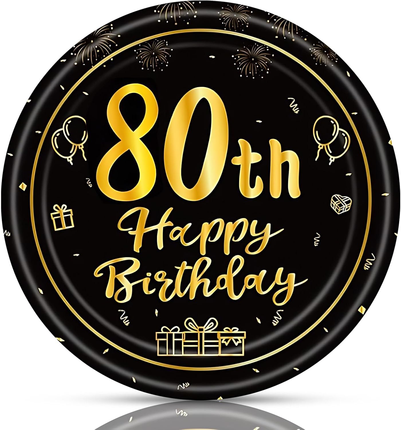 50 Platos Cumpleaños 7pulg Negro Dorado 80 Años