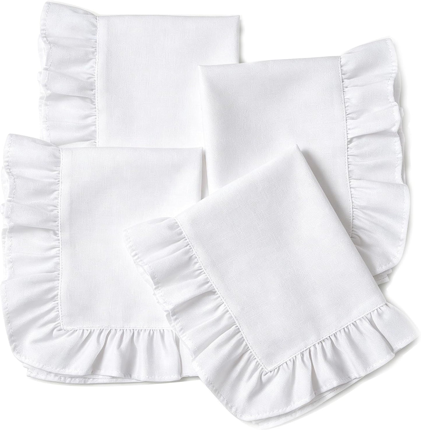 Set 4 Servilletas Lino Algodón 18x18pulg Lavables Blanco
