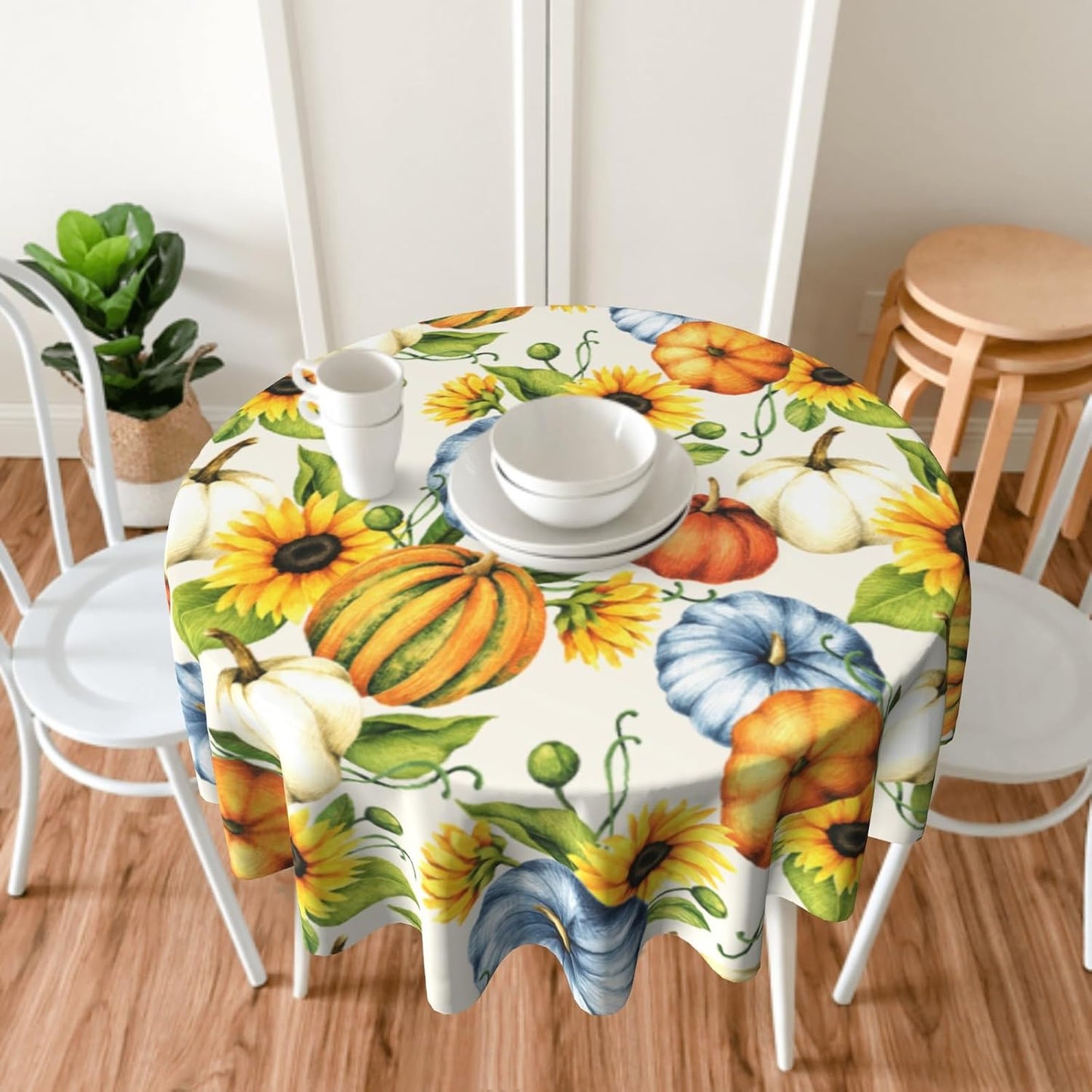 Mantel redondo 60pulg acuarela calabaza girasoles
