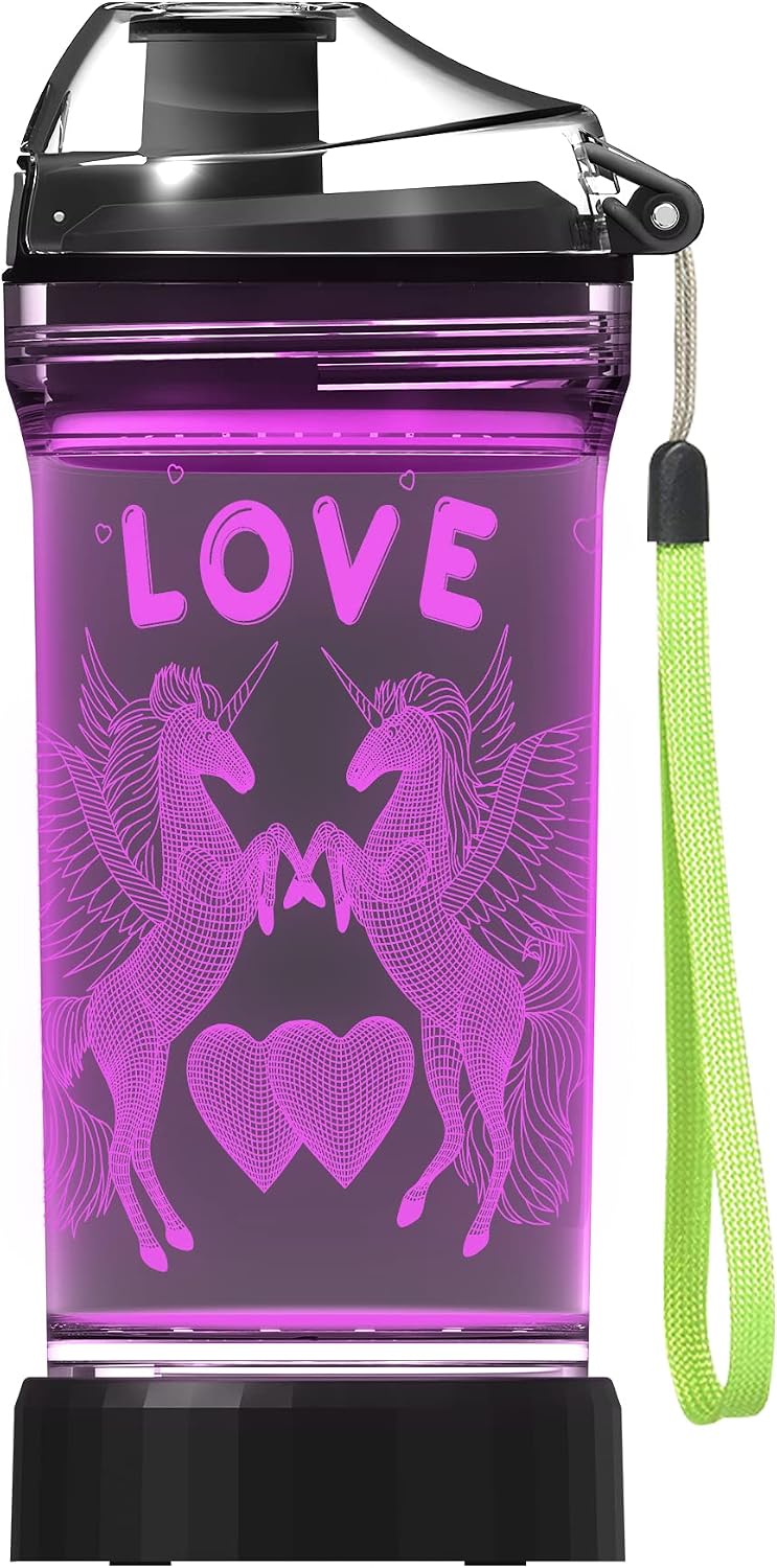 Botella agua unicornio LED Tritan para niña viaje regalo