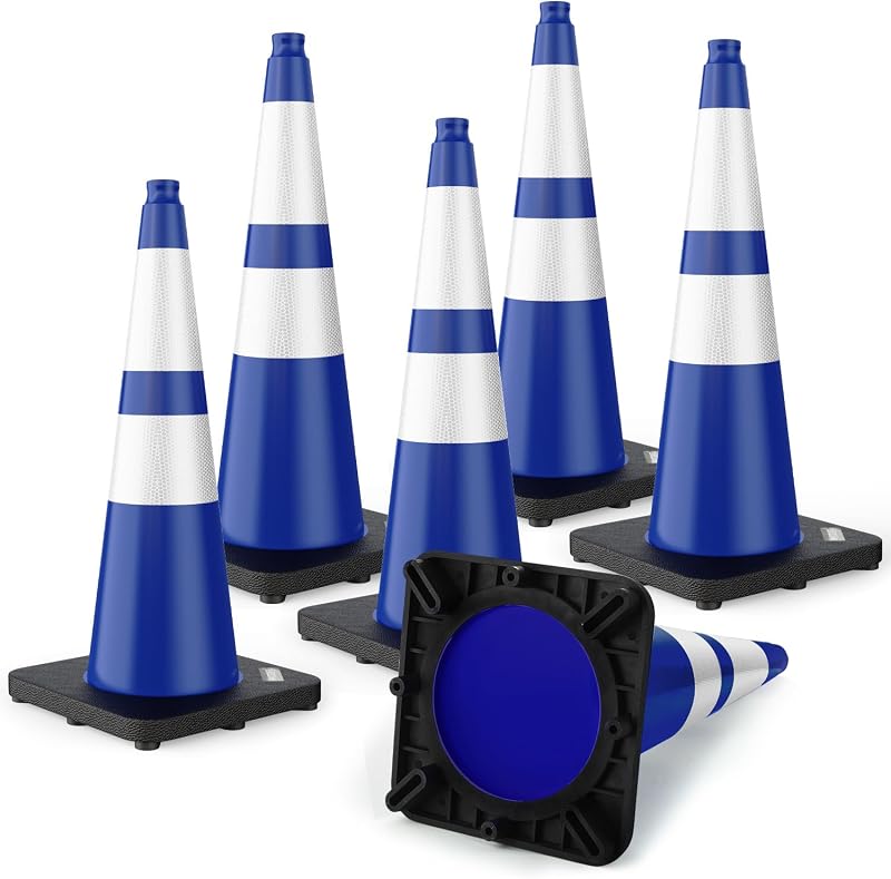 Conos seguridad tráfico 28" color azul base ponderada set 6