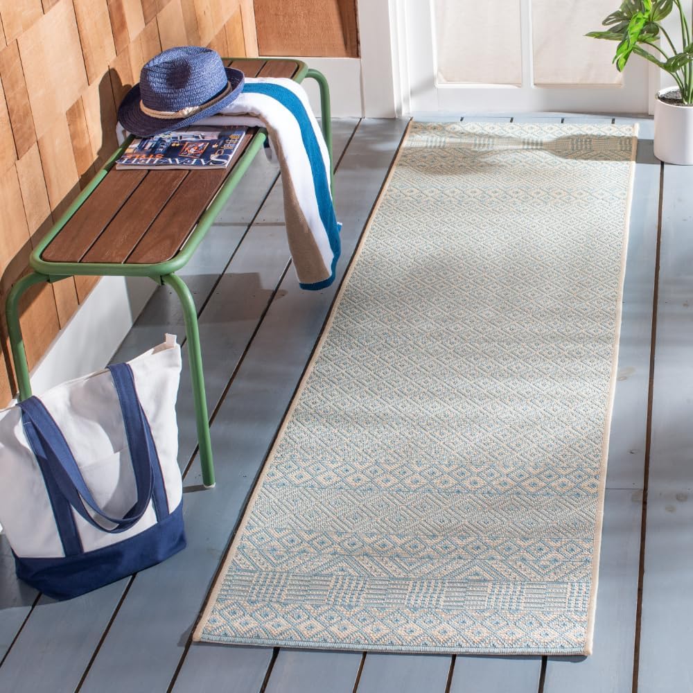 Alfombra lavable exterior Courtyard 2.3x6.7pies beige azul