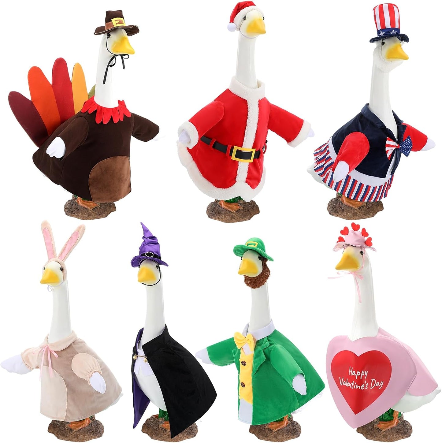 7 kits atuendos ganso 58cm bruja Santa pavo conejo